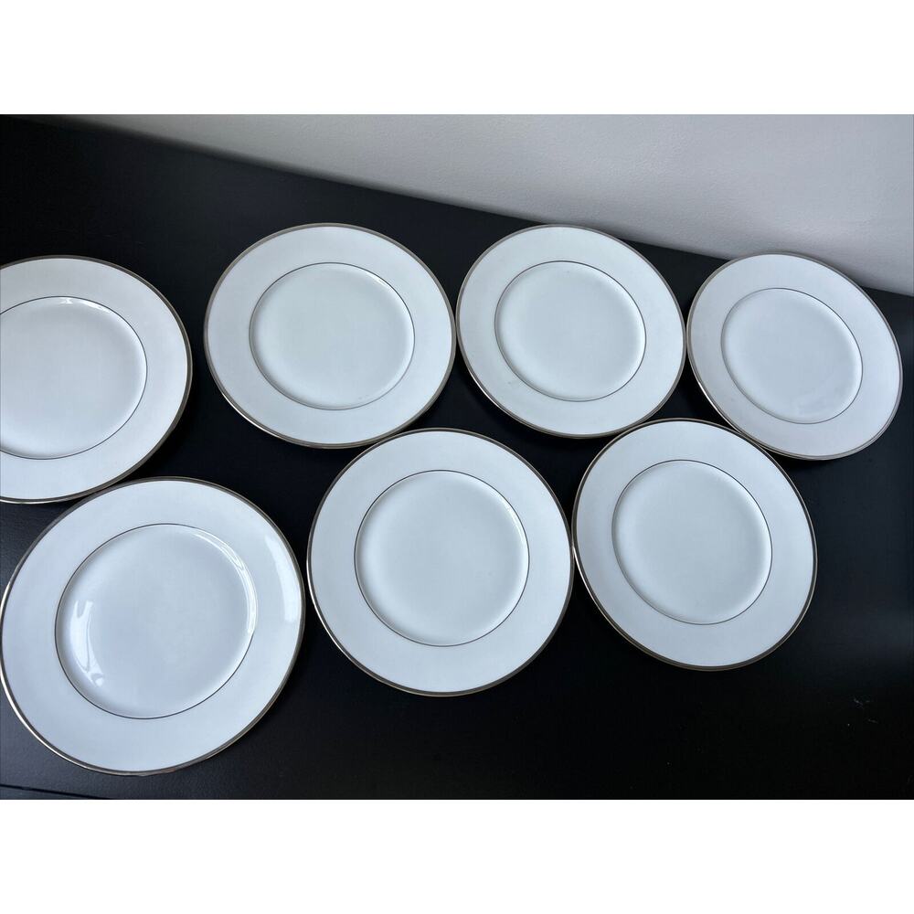 Set of 7 Furstenberg Nobility German White &‎ Gold Trim 8-inch Plates Dinnerware